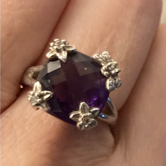Sterling amethyst, flower ring 6 1/ stunning cocktail ring ! Eye catching - Picture 2 of 7